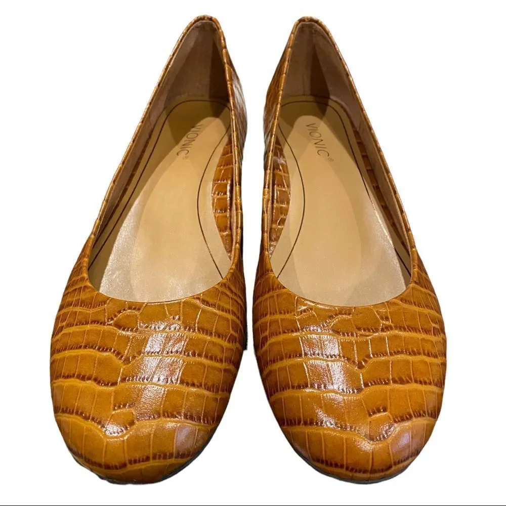 NEW Vionic Jewel Hannah Croc Espresso Leather Slip-on Flats 6